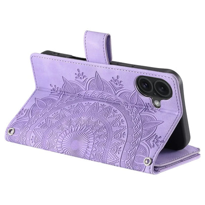 Style 006 For iPhone 16 Case PU Leather Wallet Phone Cover Mandala Flower Pattern