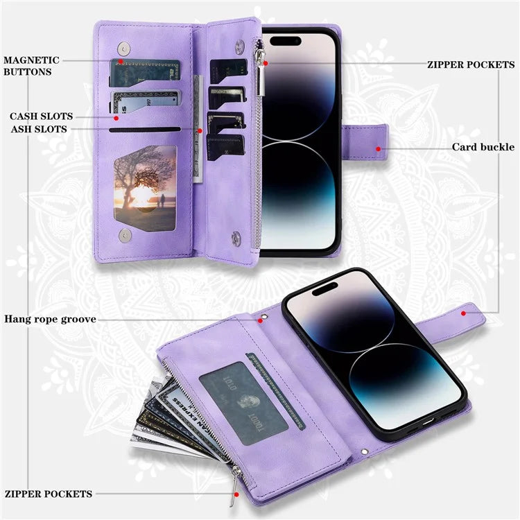 Style 006 For iPhone 16 Case PU Leather Wallet Phone Cover Mandala Flower Pattern