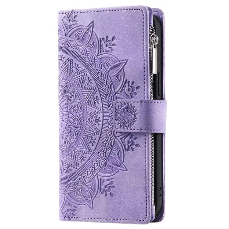 Style 006 For iPhone 16 Case PU Leather Wallet Phone Cover Mandala Flower Pattern