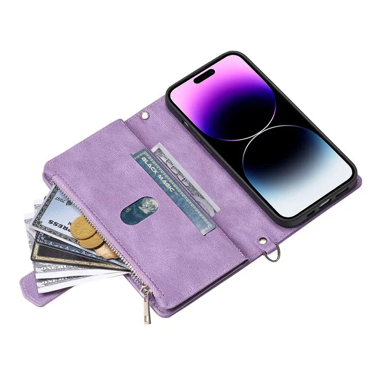 Style 005 For iPhone 16 Case PU Leather Wallet Phone Cover Rhombus Stitching Line