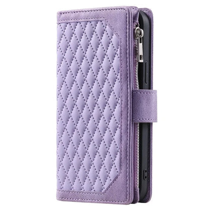 Style 005 For iPhone 16 Case PU Leather Wallet Phone Cover Rhombus Stitching Line