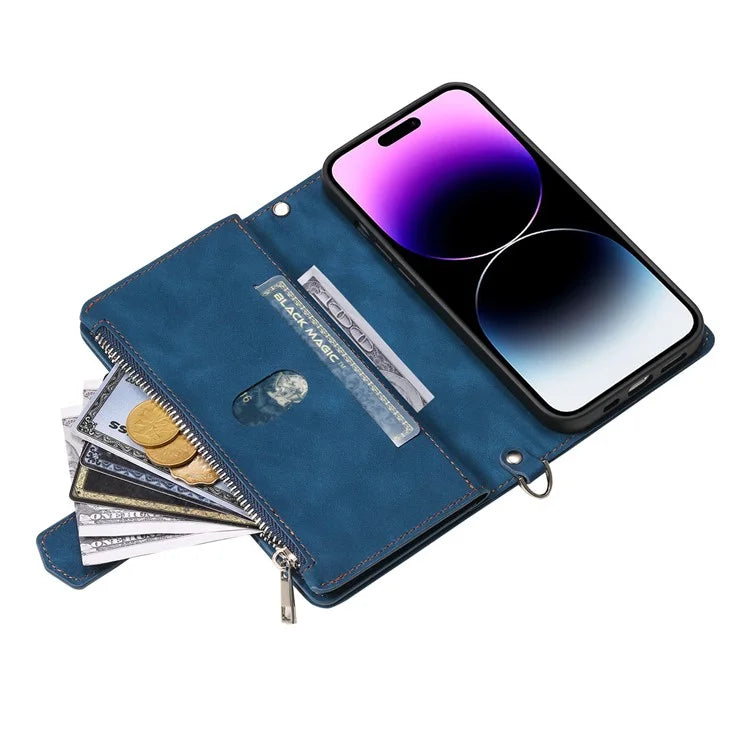Style 005 For iPhone 16 Case PU Leather Wallet Phone Cover Rhombus Stitching Line