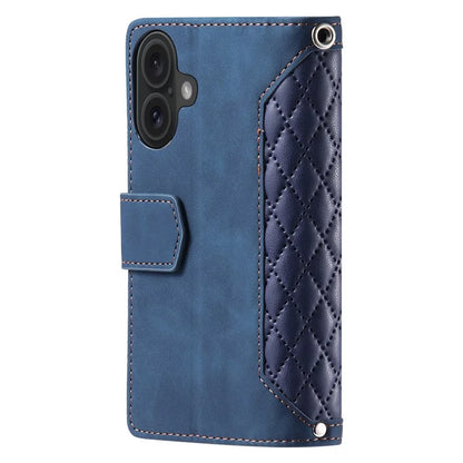 Style 005 For iPhone 16 Case PU Leather Wallet Phone Cover Rhombus Stitching Line