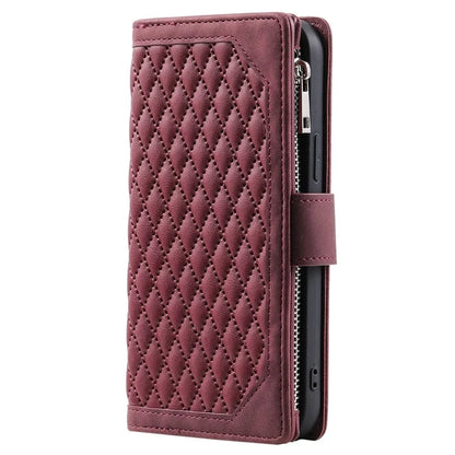 Style 005 For iPhone 16 Case PU Leather Wallet Phone Cover Rhombus Stitching Line