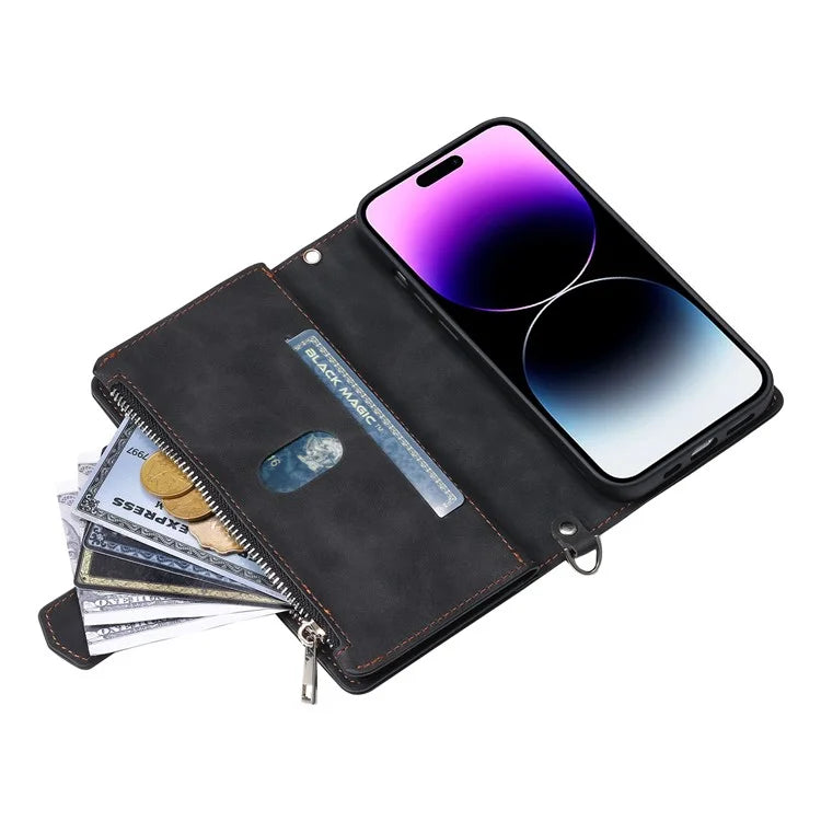 Style 005 For iPhone 16 Case PU Leather Wallet Phone Cover Rhombus Stitching Line