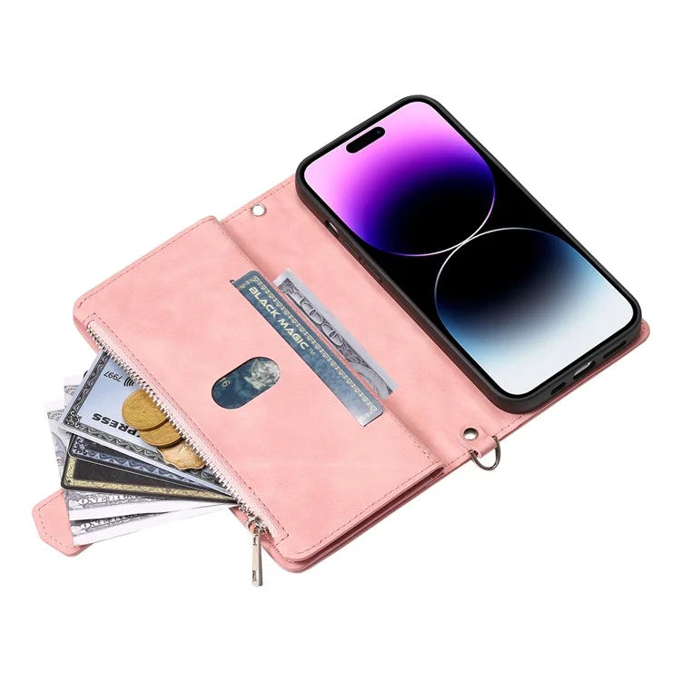 Style 005 For iPhone 16 Case PU Leather Wallet Phone Cover Rhombus Stitching Line