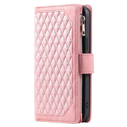 Style 005 For iPhone 16 Case PU Leather Wallet Phone Cover Rhombus Stitching Line