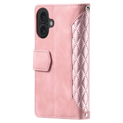 Style 005 For iPhone 16 Case PU Leather Wallet Phone Cover Rhombus Stitching Line