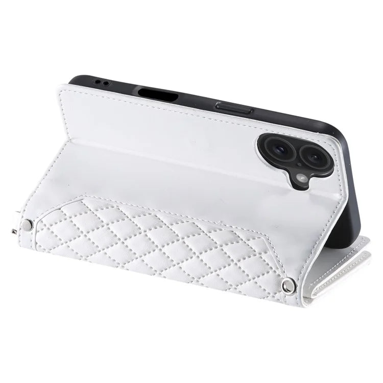 Style 005 For iPhone 16 Case PU Leather Wallet Phone Cover Rhombus Stitching Line