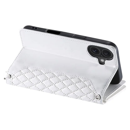 Style 005 For iPhone 16 Case PU Leather Wallet Phone Cover Rhombus Stitching Line