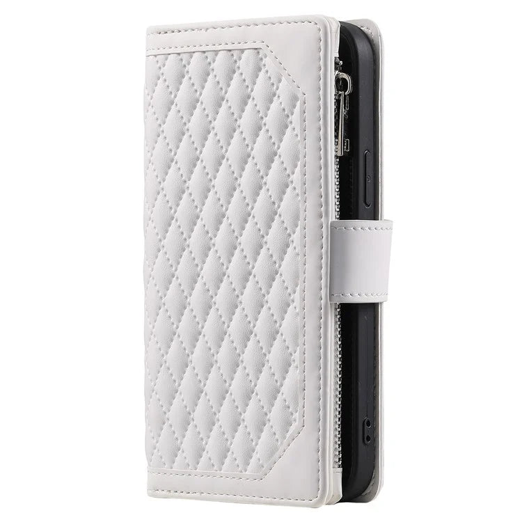 Style 005 For iPhone 16 Case PU Leather Wallet Phone Cover Rhombus Stitching Line