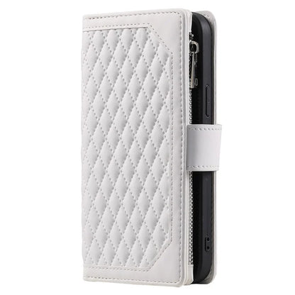 Style 005 For iPhone 16 Case PU Leather Wallet Phone Cover Rhombus Stitching Line