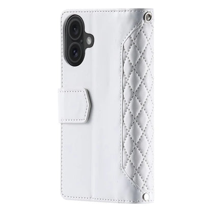 Style 005 For iPhone 16 Case PU Leather Wallet Phone Cover Rhombus Stitching Line