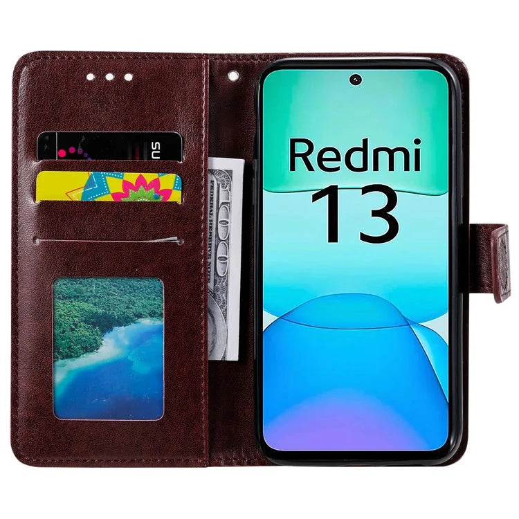 For Xiaomi Redmi 13 5G / 4G Phone Case Imprinted Totem PU Leather Wallet Cover with Stand