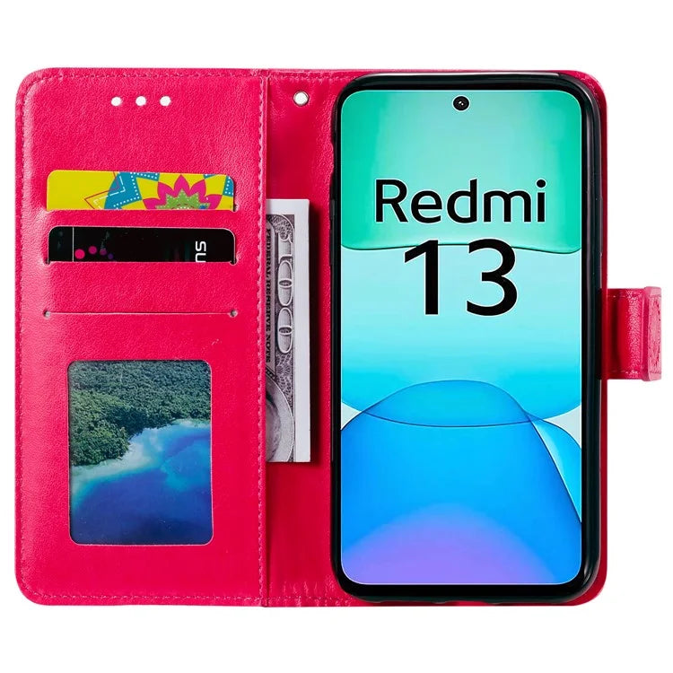 For Xiaomi Redmi 13 5G / 4G Phone Case Imprinted Totem PU Leather Wallet Cover with Stand