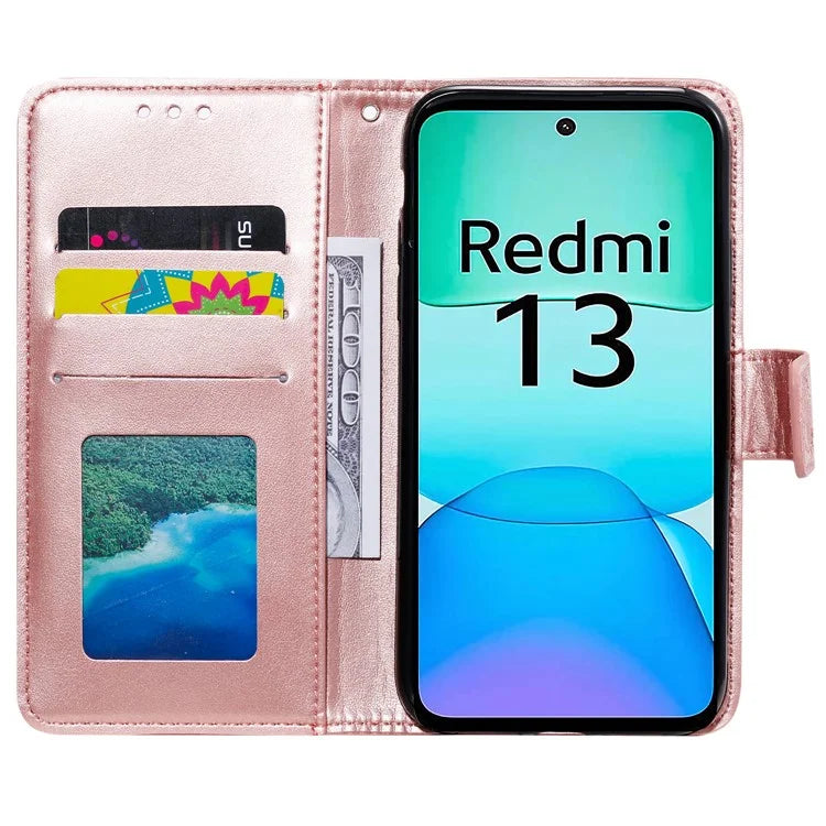 For Xiaomi Redmi 13 5G / 4G Phone Case Imprinted Totem PU Leather Wallet Cover with Stand