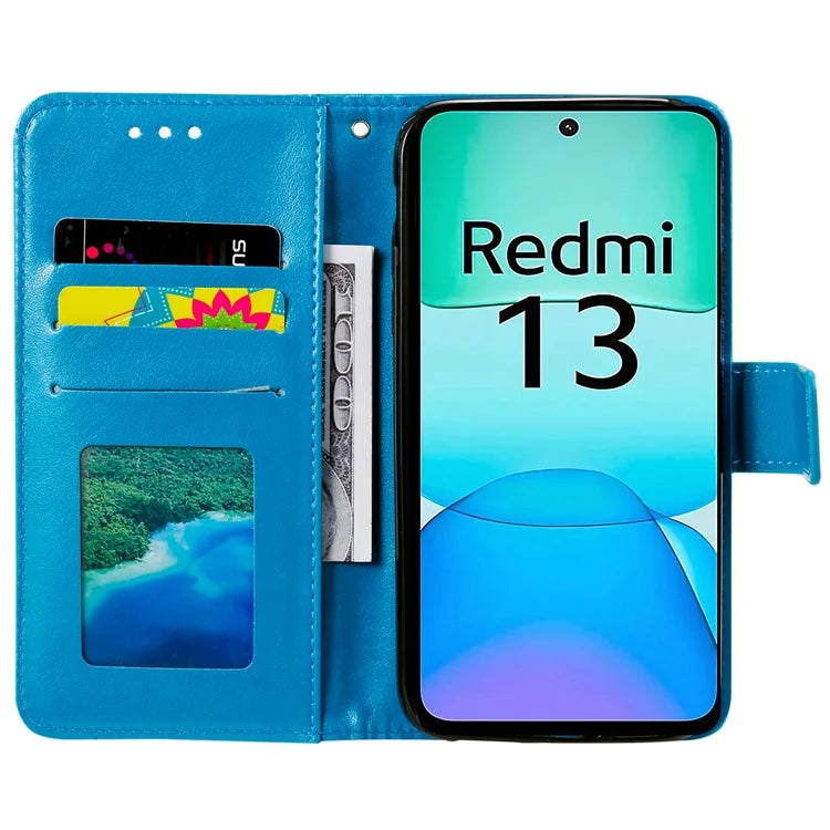 For Xiaomi Redmi 13 5G / 4G Phone Case Imprinted Totem PU Leather Wallet Cover with Stand