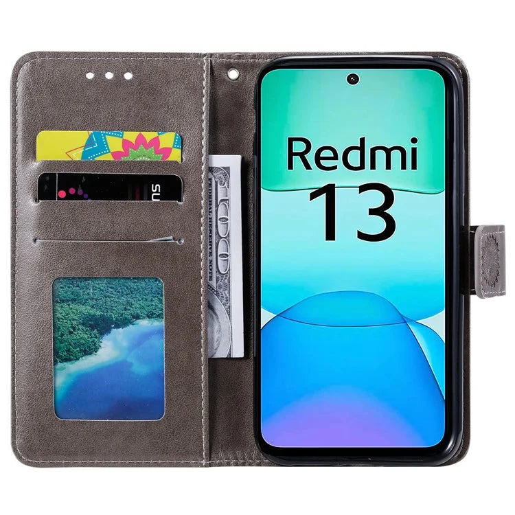 For Xiaomi Redmi 13 5G / 4G Phone Case Imprinted Totem PU Leather Wallet Cover with Stand