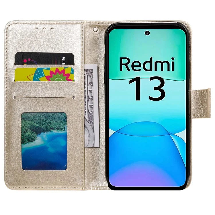 For Xiaomi Redmi 13 5G / 4G Phone Case Imprinted Totem PU Leather Wallet Cover with Stand