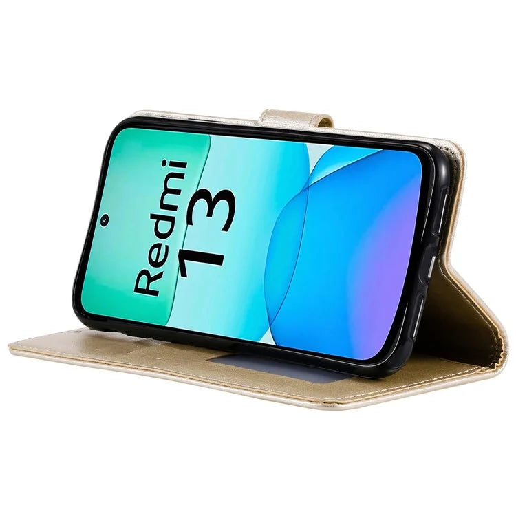 For Xiaomi Redmi 13 5G / 4G Phone Case Imprinted Totem PU Leather Wallet Cover with Stand