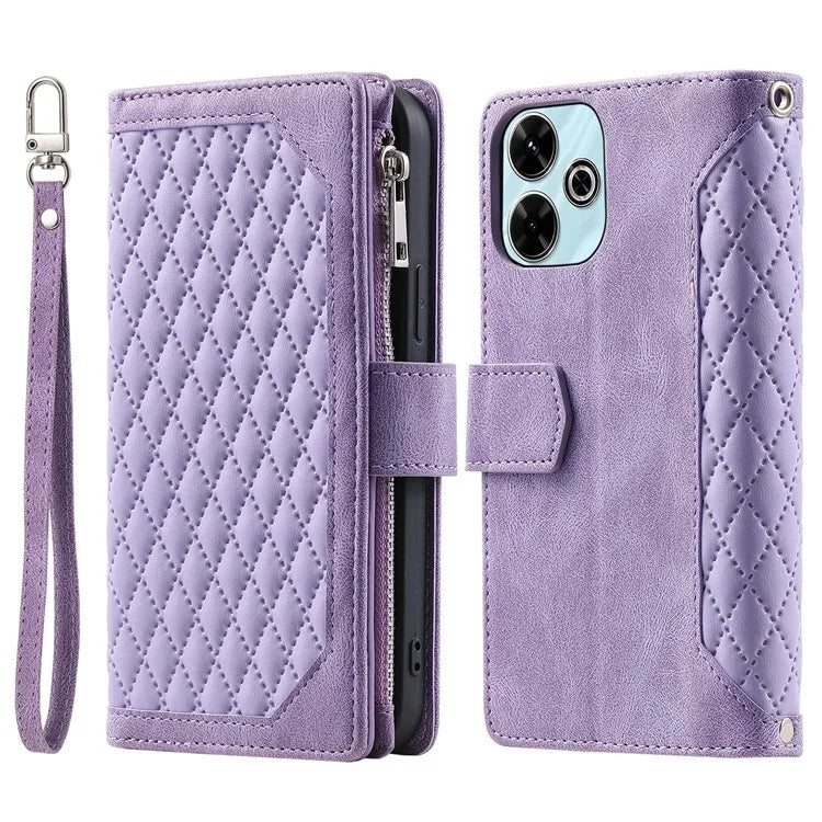 Style 005 For Xiaomi Redmi 13 5G / 4G Wallet Case Rhombus Stitching Line PU Leather Phone Cover