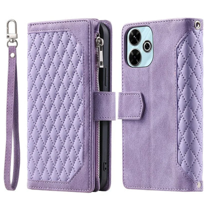 Style 005 For Xiaomi Redmi 13 5G / 4G Wallet Case Rhombus Stitching Line PU Leather Phone Cover
