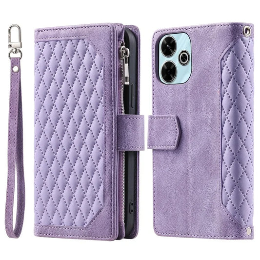 Style 005 For Xiaomi Redmi 13 5G / 4G Wallet Case Rhombus Stitching Line PU Leather Phone Cover