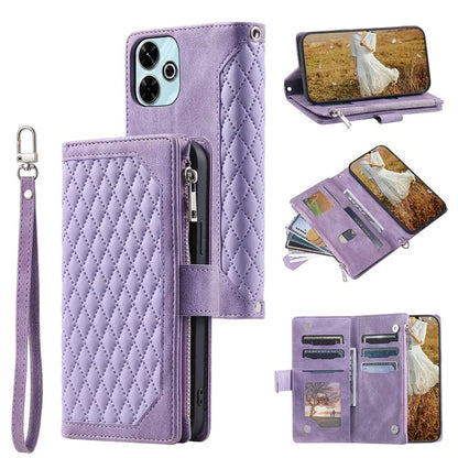 Style 005 For Xiaomi Redmi 13 5G / 4G Wallet Case Rhombus Stitching Line PU Leather Phone Cover