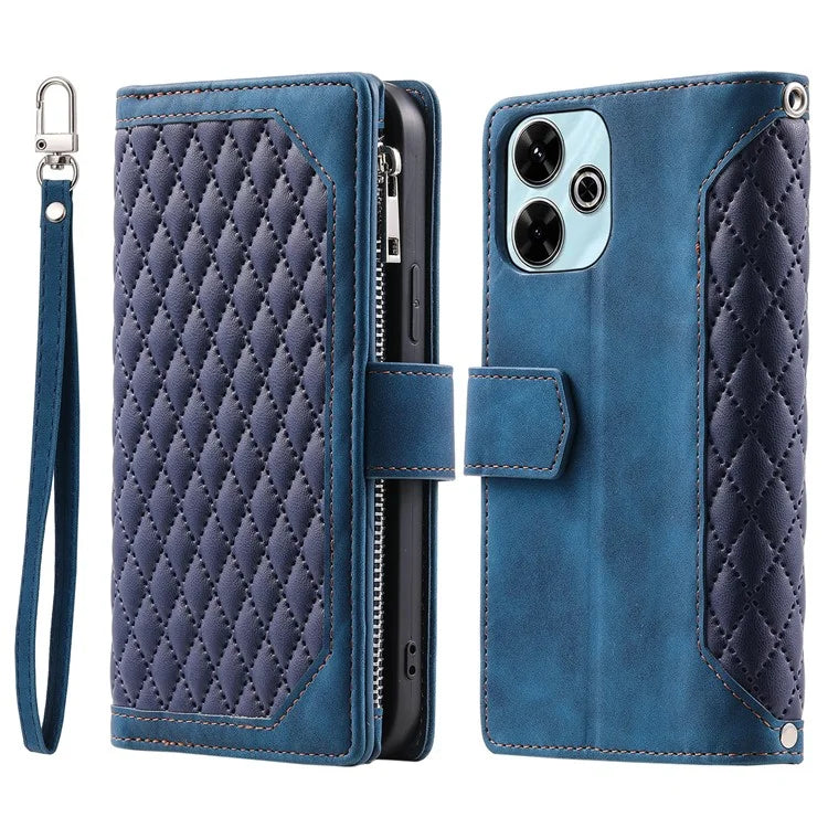 Style 005 For Xiaomi Redmi 13 5G / 4G Wallet Case Rhombus Stitching Line PU Leather Phone Cover