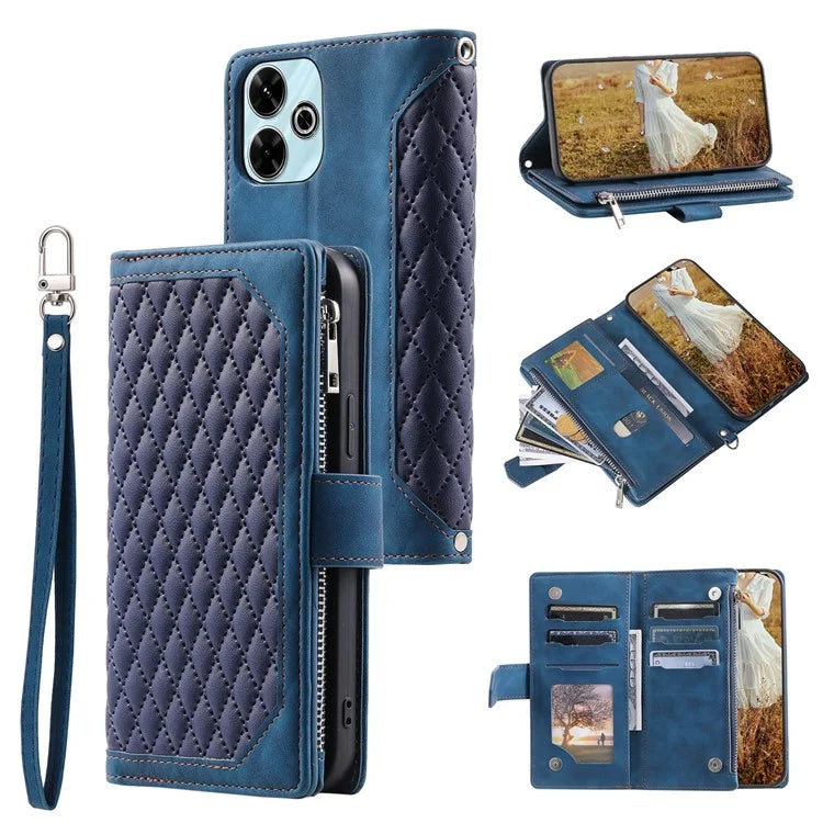 Style 005 For Xiaomi Redmi 13 5G / 4G Wallet Case Rhombus Stitching Line PU Leather Phone Cover