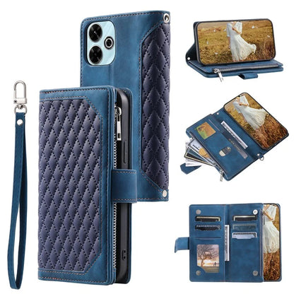 Style 005 For Xiaomi Redmi 13 5G / 4G Wallet Case Rhombus Stitching Line PU Leather Phone Cover