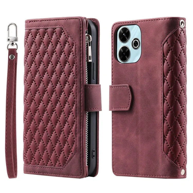 Style 005 For Xiaomi Redmi 13 5G / 4G Wallet Case Rhombus Stitching Line PU Leather Phone Cover