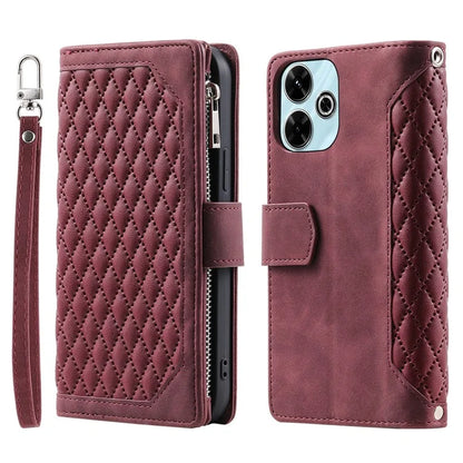 Style 005 For Xiaomi Redmi 13 5G / 4G Wallet Case Rhombus Stitching Line PU Leather Phone Cover