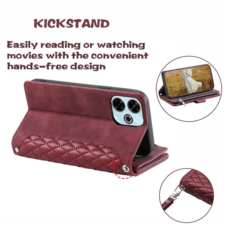 Style 005 For Xiaomi Redmi 13 5G / 4G Wallet Case Rhombus Stitching Line PU Leather Phone Cover