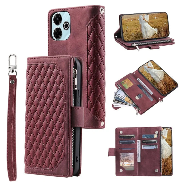 Style 005 For Xiaomi Redmi 13 5G / 4G Wallet Case Rhombus Stitching Line PU Leather Phone Cover