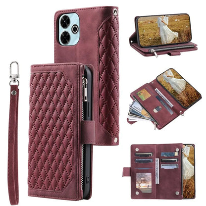 Style 005 For Xiaomi Redmi 13 5G / 4G Wallet Case Rhombus Stitching Line PU Leather Phone Cover