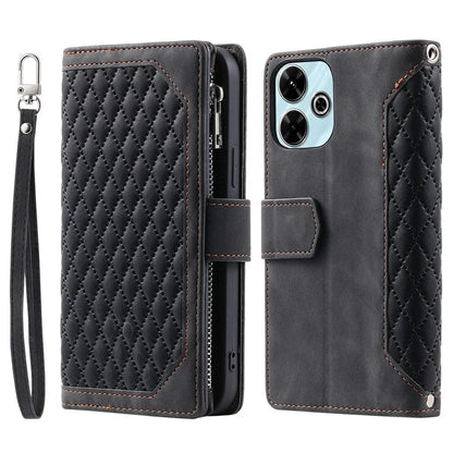 Style 005 For Xiaomi Redmi 13 5G / 4G Wallet Case Rhombus Stitching Line PU Leather Phone Cover