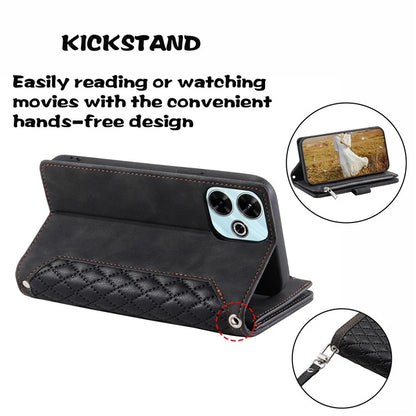 Style 005 For Xiaomi Redmi 13 5G / 4G Wallet Case Rhombus Stitching Line PU Leather Phone Cover