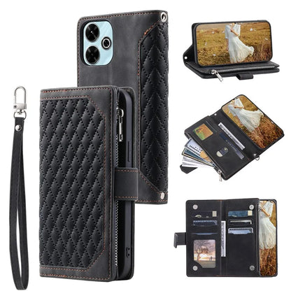 Style 005 For Xiaomi Redmi 13 5G / 4G Wallet Case Rhombus Stitching Line PU Leather Phone Cover
