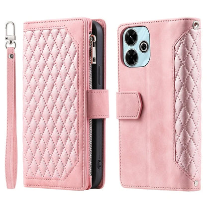 Style 005 For Xiaomi Redmi 13 5G / 4G Wallet Case Rhombus Stitching Line PU Leather Phone Cover