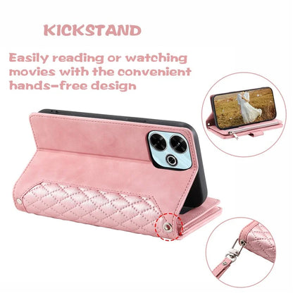 Style 005 For Xiaomi Redmi 13 5G / 4G Wallet Case Rhombus Stitching Line PU Leather Phone Cover