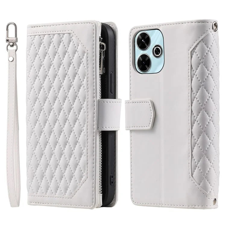 Style 005 For Xiaomi Redmi 13 5G / 4G Wallet Case Rhombus Stitching Line PU Leather Phone Cover