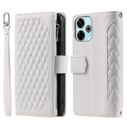 Style 005 For Xiaomi Redmi 13 5G / 4G Wallet Case Rhombus Stitching Line PU Leather Phone Cover