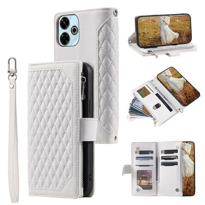 Style 005 For Xiaomi Redmi 13 5G / 4G Wallet Case Rhombus Stitching Line PU Leather Phone Cover