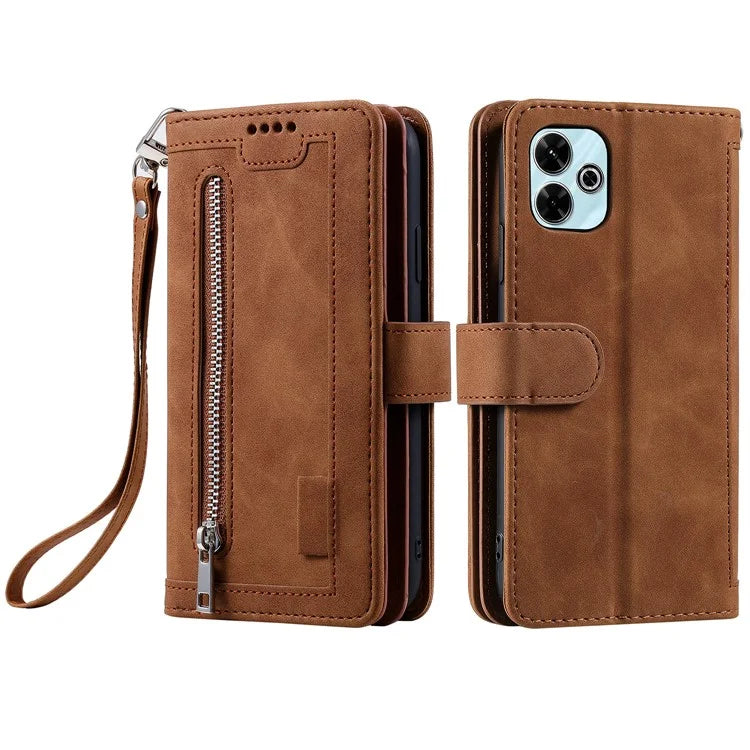 For Xiaomi Redmi 13 5G / 4G Case PU Leather Phone Cover with Zipper Wallet 9 Card Slots