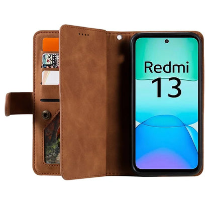 For Xiaomi Redmi 13 5G / 4G Case PU Leather Phone Cover with Zipper Wallet 9 Card Slots