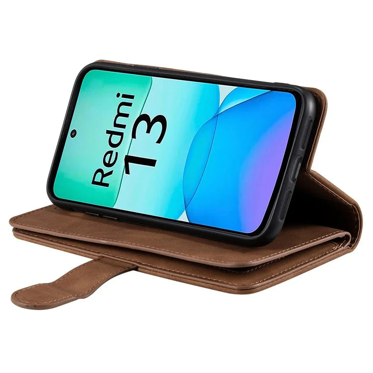 For Xiaomi Redmi 13 5G / 4G Case PU Leather Phone Cover with Zipper Wallet 9 Card Slots
