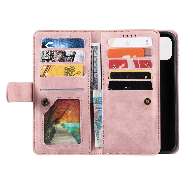 For Xiaomi Redmi 13 5G / 4G Case PU Leather Phone Cover with Zipper Wallet 9 Card Slots