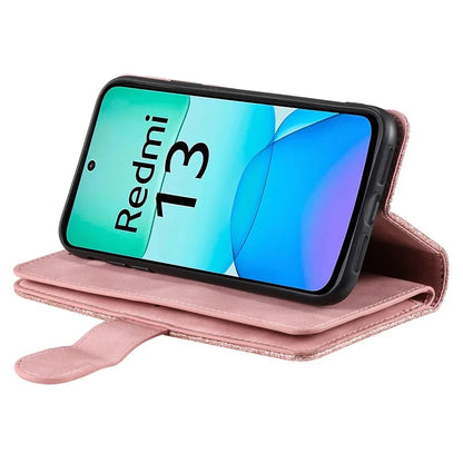 For Xiaomi Redmi 13 5G / 4G Case PU Leather Phone Cover with Zipper Wallet 9 Card Slots
