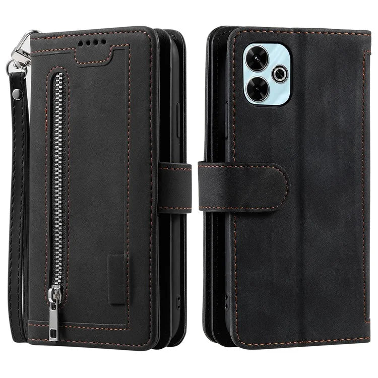 For Xiaomi Redmi 13 5G / 4G Case PU Leather Phone Cover with Zipper Wallet 9 Card Slots